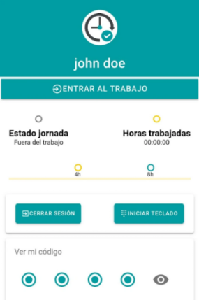 Interfaz de la app para fichar
